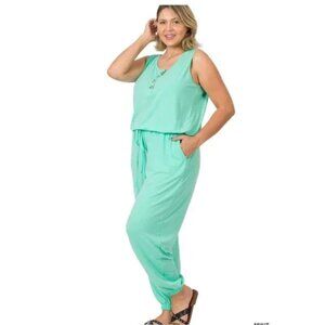 NEW Zenana Sleeveless Jogger Jumpsuit in MINT - Size 1X